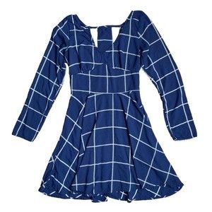 Abercrombie & Fitch Navy Blue Windowpane Long Sleeve Dress Small